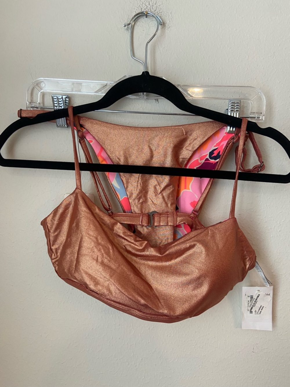 Maaji Reversible Tie Side Bikini Bottoms Metallic Copper Tropical Floral M NWT